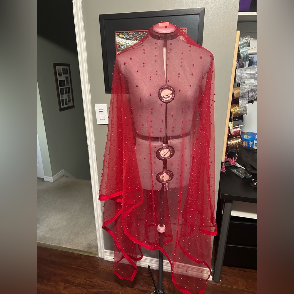 Red Beaded Belly Dance Veil or Wrap.